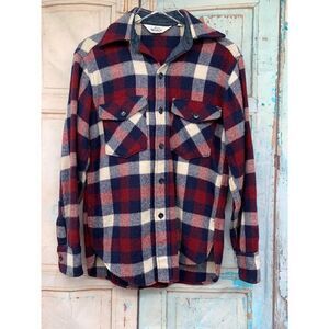 Vintage Woolrich Mens S Button Down Shirt Jacket with Pockets  Red, Blue and whi